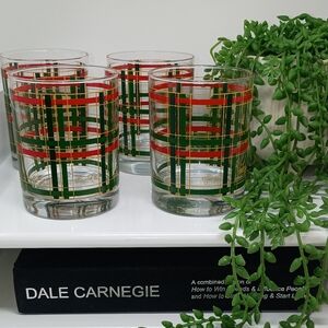 Georges Briad Festive Old Fashion Plaid Holiday Glass Set